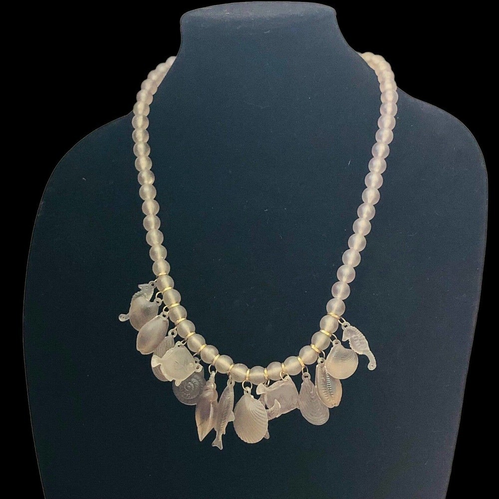AHBRA CALE COLLECTION GENUINE LUCITE NECKLACE STARFISH BEADED Purple BROWN - Picture 7 of 7